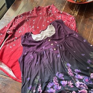 Two Women's Floral Tops - Red Long Sleeve & Purple Floral Tank 3X